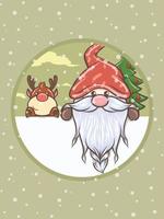 illustration mignonne de gnome avec noël de cerf vecteur