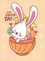 lapin mignon avec des oeufs de pâques décorés. illustration de personnage de dessin animé joyeux jour de pâques concept. vecteur
