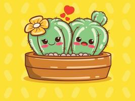 personnage de dessin animé de couple de cactus mignon et illustration. vecteur