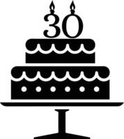 une noir et blanc image de une gâteau avec le nombre 30 sur il. vecteur