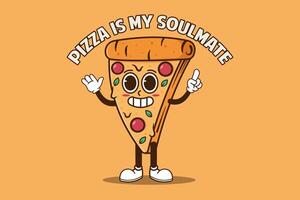 Pizza dessin animé mascotte personnage avec content visage vecteur