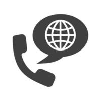 icône de glyphe d'appel téléphonique international. symbole de silhouette. combiné avec modèle de globe à l'intérieur de la bulle de dialogue. espace négatif. illustration vectorielle isolée vecteur
