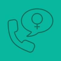 icône linéaire de couleur de consultation des femmes. combiné avec signe de sexe féminin à l'intérieur de la bulle de dialogue. symboles de contour de ligne mince sur fond de couleur. illustration vectorielle vecteur