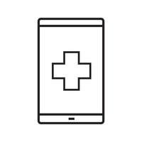 icône linéaire de l'application médicale smartphone. illustration de la ligne mince. téléphone intelligent avec symbole de contour de croix médicale. dessin de contour isolé de vecteur