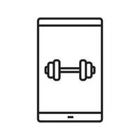 icône linéaire de l'application de remise en forme pour smartphone. illustration de la ligne mince. téléphone intelligent avec symbole de contour d'haltères de gym. dessin de contour isolé de vecteur