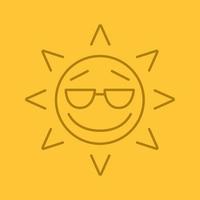 icône linéaire de sourire de soleil cool. heure d'été. émoticône de bonne humeur. symboles de contour de ligne mince sur fond de couleur. illustration vectorielle vecteur