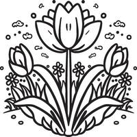 tulipe coloration pages. tulipe fleur contour vecteur. fleurs coloration pages pour coloration livre vecteur