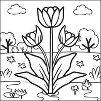 tulipe coloration pages. tulipe fleur contour vecteur. fleurs coloration pages pour coloration livre vecteur