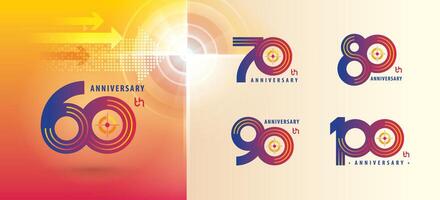 ensemble de 60 à 100 ans anniversaire logotype conception, soixante à cent ans célébrer anniversaire logo plusieurs ligne pour fête vecteur