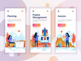 Ensemble de kit d&#39;interface utilisateur d&#39;écrans d&#39;intégration pour le concept de modèles d&#39;application mobile de planification, de démarrage et de réussite. UX moderne, écran d&#39;interface utilisateur pour site Web mobile ou responsive. vecteur