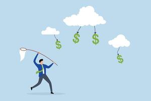 nuage investissement, investisseur captures dollar chute de nuage. vecteur