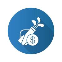 icône de glyphe de grandissime de conception plate de magasin d'équipement de golf. sac de golf avec clubs et signe dollar. illustration vectorielle vecteur