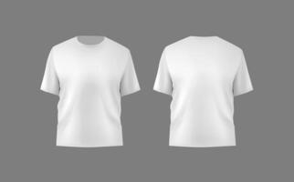 de base blanc Masculin T-shirt réaliste maquette. de face et retour voir. Vide textile impression modèle pour mode vêtements. vecteur