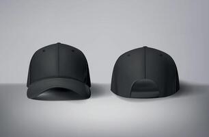 noir et blanc base-ball casquettes moquer en haut dans gris arrière-plan, de face et retour ou différent côtés. pour l'image de marque et publicité. vecteur