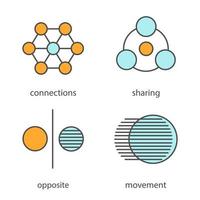 ensemble d'icônes de couleur de symboles abstraits. partage, connexions, opposé, concepts de mouvement. illustrations vectorielles isolées vecteur