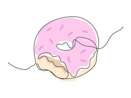 continu ligne Donut avec fraise crème icône. vecteur Donut illustration dans minimal style.