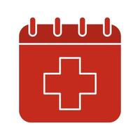 icône de couleur de glyphe de la journée mondiale de la santé. page de calendrier avec croix médicale. symbole de la silhouette sur fond blanc. espace négatif. illustration vectorielle vecteur