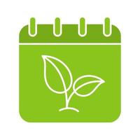icône de couleur du glyphe de la journée mondiale de l'environnement. page de calendrier avec plante. symbole de la silhouette sur fond noir. espace négatif. illustration vectorielle vecteur