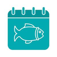 icône de couleur de glyphe de jour de pêche. page de calendrier avec du poisson. symbole de la silhouette sur fond blanc. espace négatif. illustration vectorielle vecteur