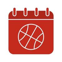 icône de couleur de glyphe de date de championnat de basket-ball. page de calendrier avec ballon de basket. symbole de la silhouette sur fond blanc. espace négatif. illustration vectorielle vecteur