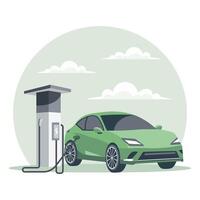 moderne électrique voiture à une mise en charge gare. vert technologie. illustration, bannière. vecteur