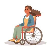 femelle personnage dans une fauteuil roulant, Jeune femme avec handicapées. invalidité droits concept. illustration, vecteur