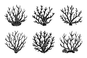 ensemble de corail récifs ou algues, sous-marin les plantes. ensemble de mer corail Icônes. noir silhouette. vecteur
