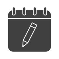modifier l'icône du glyphe du calendrier. symbole de silhouette. page de calendrier avec un crayon. espace négatif. illustration vectorielle isolée vecteur