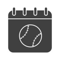 icône de glyphe de date de tournoi de tennis. symbole de silhouette. page de calendrier avec balle de tennis. espace négatif. illustration vectorielle isolée vecteur