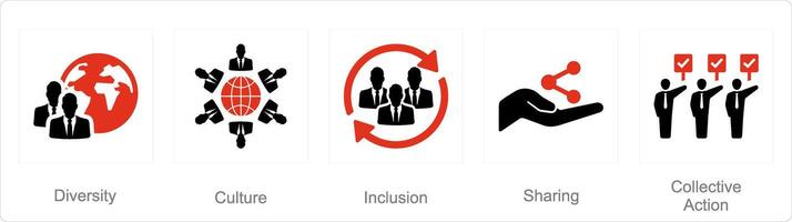 une ensemble de 5 communauté Icônes comme diversité, culture, inclusion vecteur