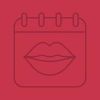 icône linéaire de couleur de la journée internationale du baiser. page de calendrier avec les lèvres de la femme. symboles de contour de ligne mince sur fond de couleur. illustration vectorielle vecteur