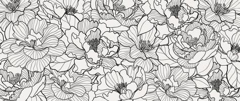 abstrait floral ligne art vecteur Contexte. feuille fond d'écran de tropical fleur, feuille bifurquer, végétaux, pivoine dans main tiré modèle. botanique jungle illustré pour bannière, impressions, décoration, tissu.