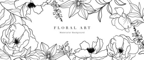 abstrait floral art Contexte vecteur. botanique main tiré fleur, coquelicot, pivoine, feuillage ligne art. conception illustration pour fond d'écran, bannière, imprimer, affiche, couverture, salutation, invitation, emballer. vecteur