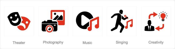 une ensemble de 5 art Icônes comme théâtre, la photographie, la musique vecteur