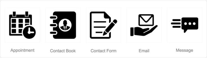 une ensemble de 5 contact Icônes comme rendez-vous, contact livre, contact forme vecteur