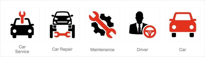 une ensemble de 5 voiture Icônes comme voiture service, voiture réparation, entretien vecteur