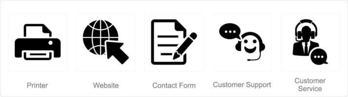 une ensemble de 5 contact Icônes comme imprimante, site Internet, contact forme vecteur