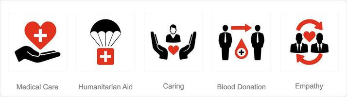 une ensemble de 5 charité et don Icônes comme médical se soucier, humanitaire aide, soins vecteur