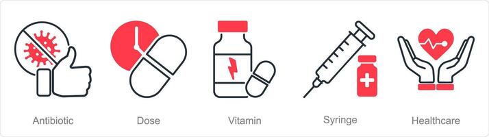 une ensemble de 5 pharmacie Icônes comme antiboite, dose, vitamine vecteur