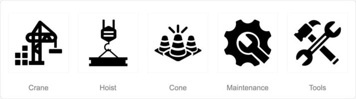 une ensemble de 5 construire Icônes comme grue, hisser, cône vecteur