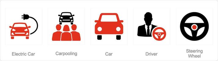 une ensemble de 5 voiture Icônes comme électrique voiture, faire du covoiturage, voiture vecteur