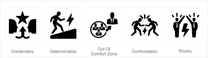 une ensemble de 5 défi Icônes comme prétendants, détermination, en dehors de confort zone vecteur