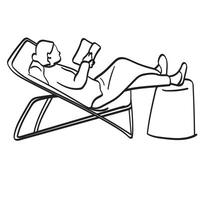 Jeune femme relaxant dans plate-forme chaise avec livre illustration vecteur main tiré isolé sur blanc Contexte