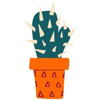main tiré cactus fleur dans une vase sur une blanc Contexte. éléments pour logo, affaires carte, brochure vecteur