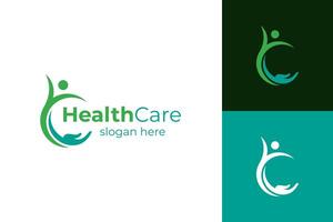 gens santé se soucier logo icône conception. vecteur en bonne santé la vie Humain symbole. content la personne avec main se soucier logo concept