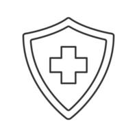 icône linéaire d'assurance médicale. illustration de la ligne mince. bouclier de sécurité avec croix médicale. symbole de contour de police d'assurance. dessin de contour isolé de vecteur