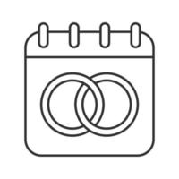 icône linéaire du jour du mariage. calendrier nuptial. illustration de la ligne mince. page de calendrier avec symbole de contour d'anneaux de mariage entrelacés. dessin de contour isolé de vecteur