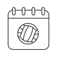 icône linéaire de date de championnat de volley-ball. illustration de la ligne mince. page de calendrier avec symbole de contour de ballon de volley-ball. dessin de contour isolé de vecteur