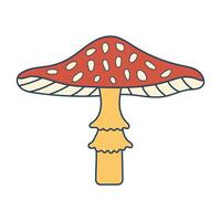 rétro sensationnel hippie champignon. coloré dessin animé psychédélique mouche agaric années 60, Années 70 style. minimaliste démodé art conception. vecteur