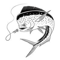 dorado poisson main tiré illustration noir et blanc vecteur